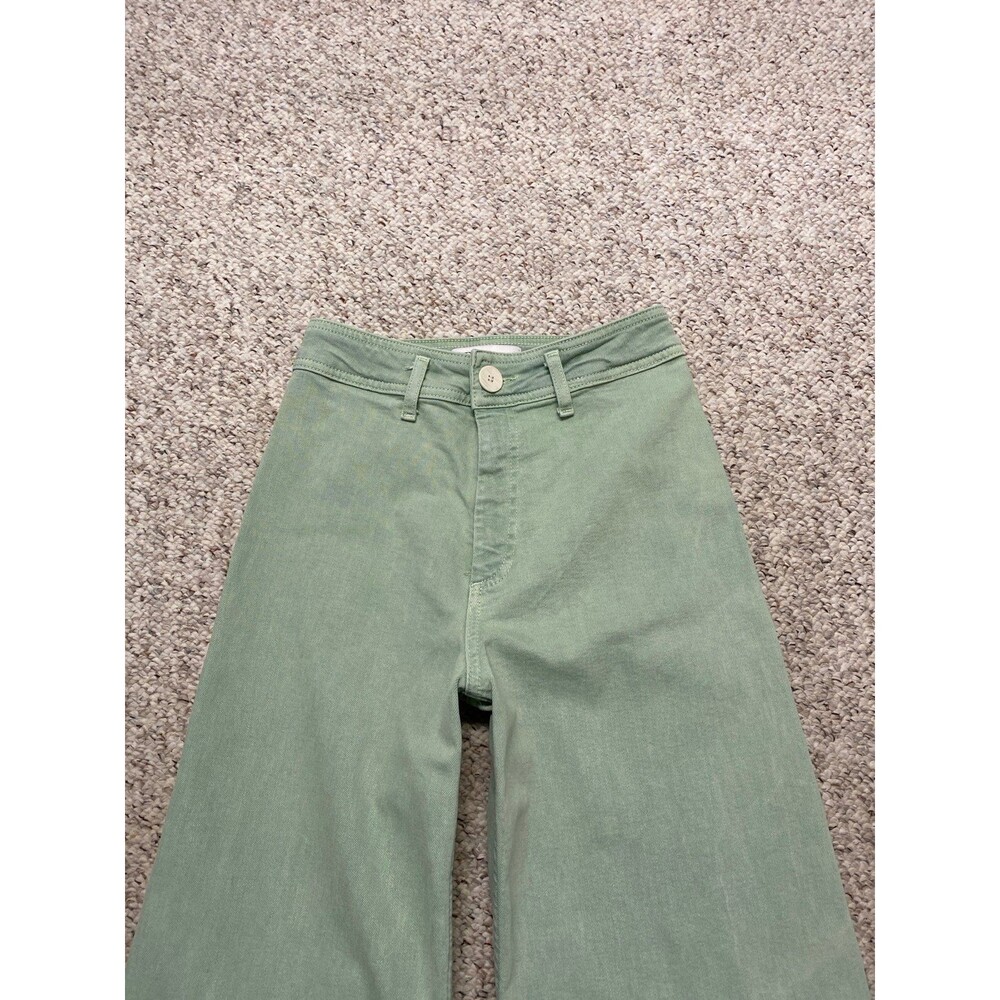Zara High-Rise The Marine Straight Wide Leg Raw Hem Light Green 4 - Picture 5 of 10